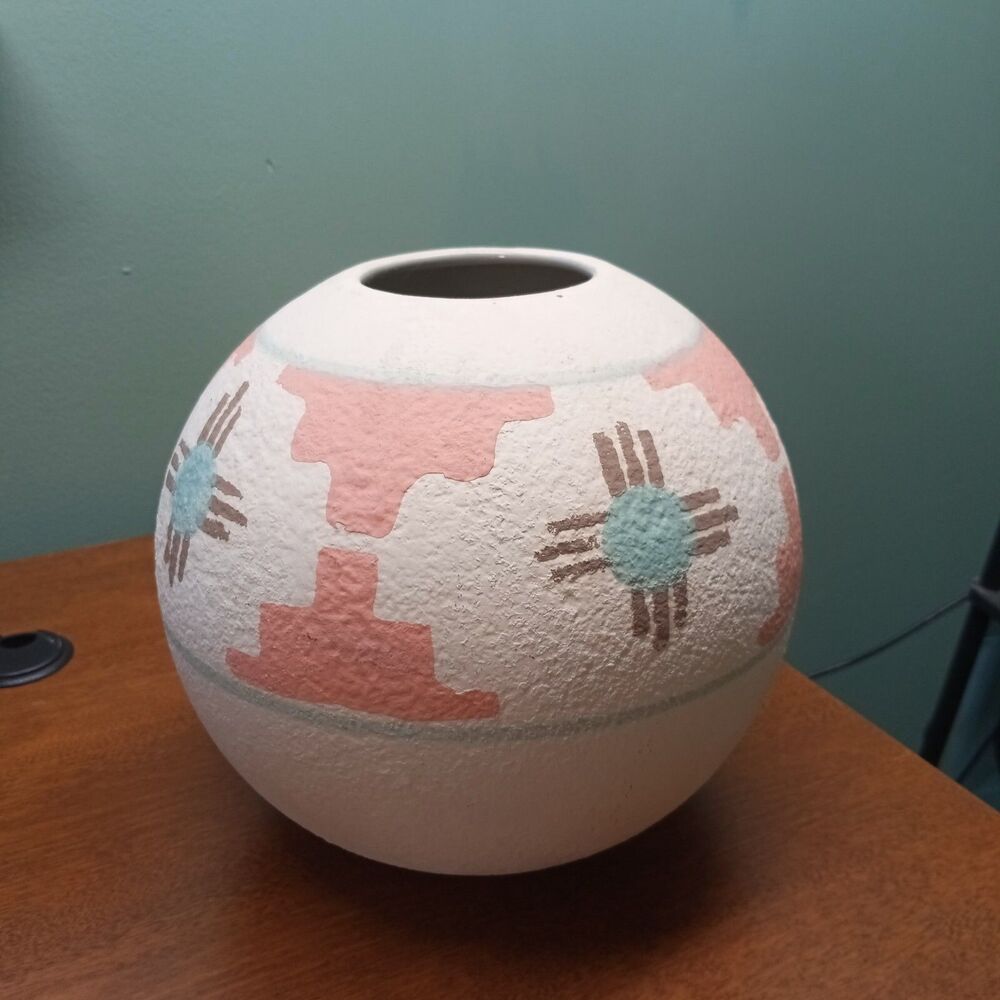 Royal Haeger Southwestern Ball Vase Pastel Pink Green 7-1/2" #4306 Art Pottery